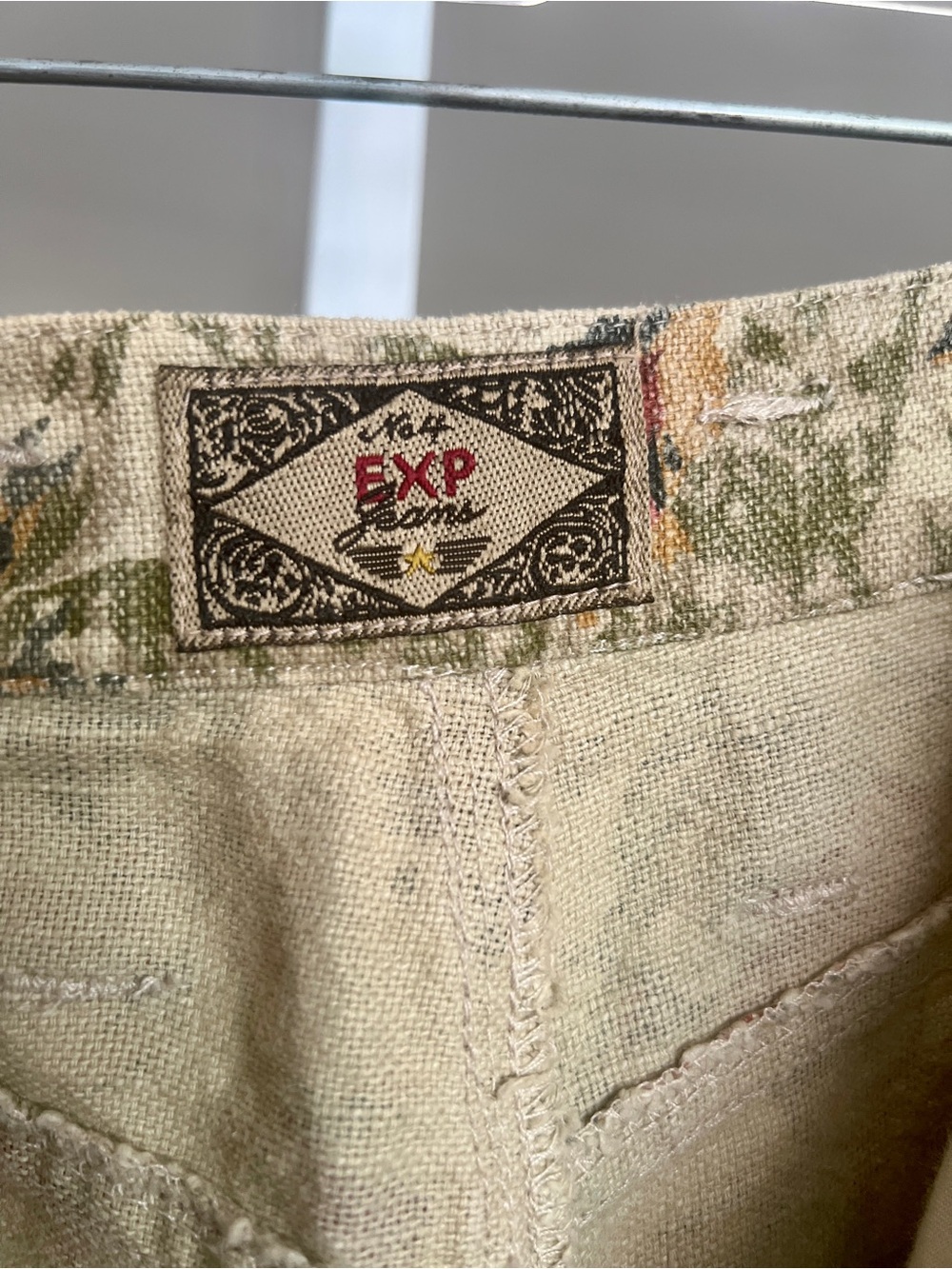 Express EXP Floral Rose Cottagecore Boho Woven Pants Hipster VTG Beige SZ 7/8 - Picture 8 of 11